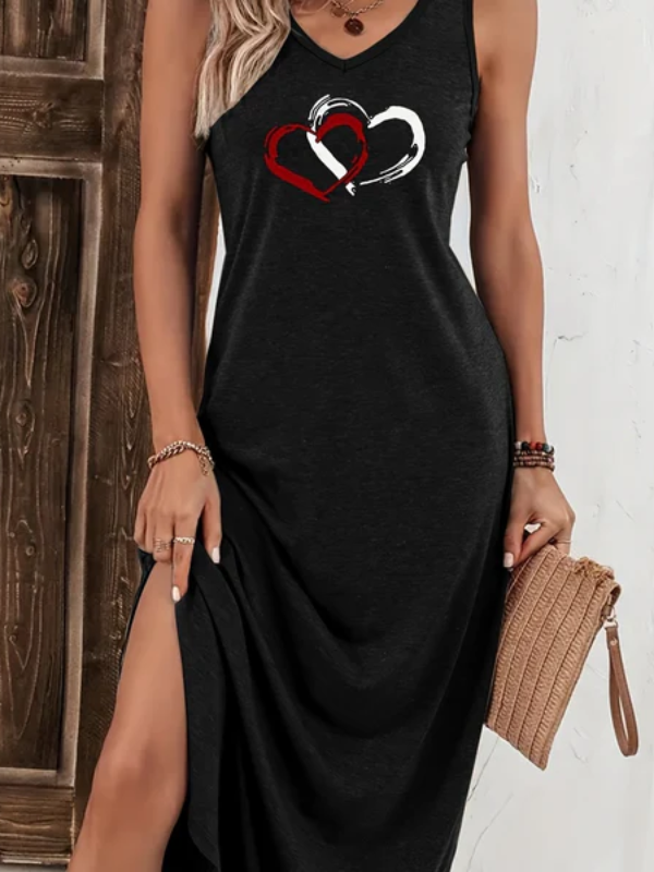 Caelina – Printed heart – Sleeveless midi dress-10174852006215-Ivory Ombre