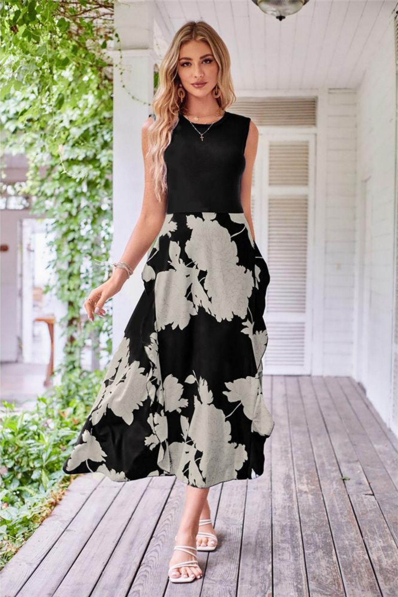 Calessia – Botanical print – Sleeveless midi dress