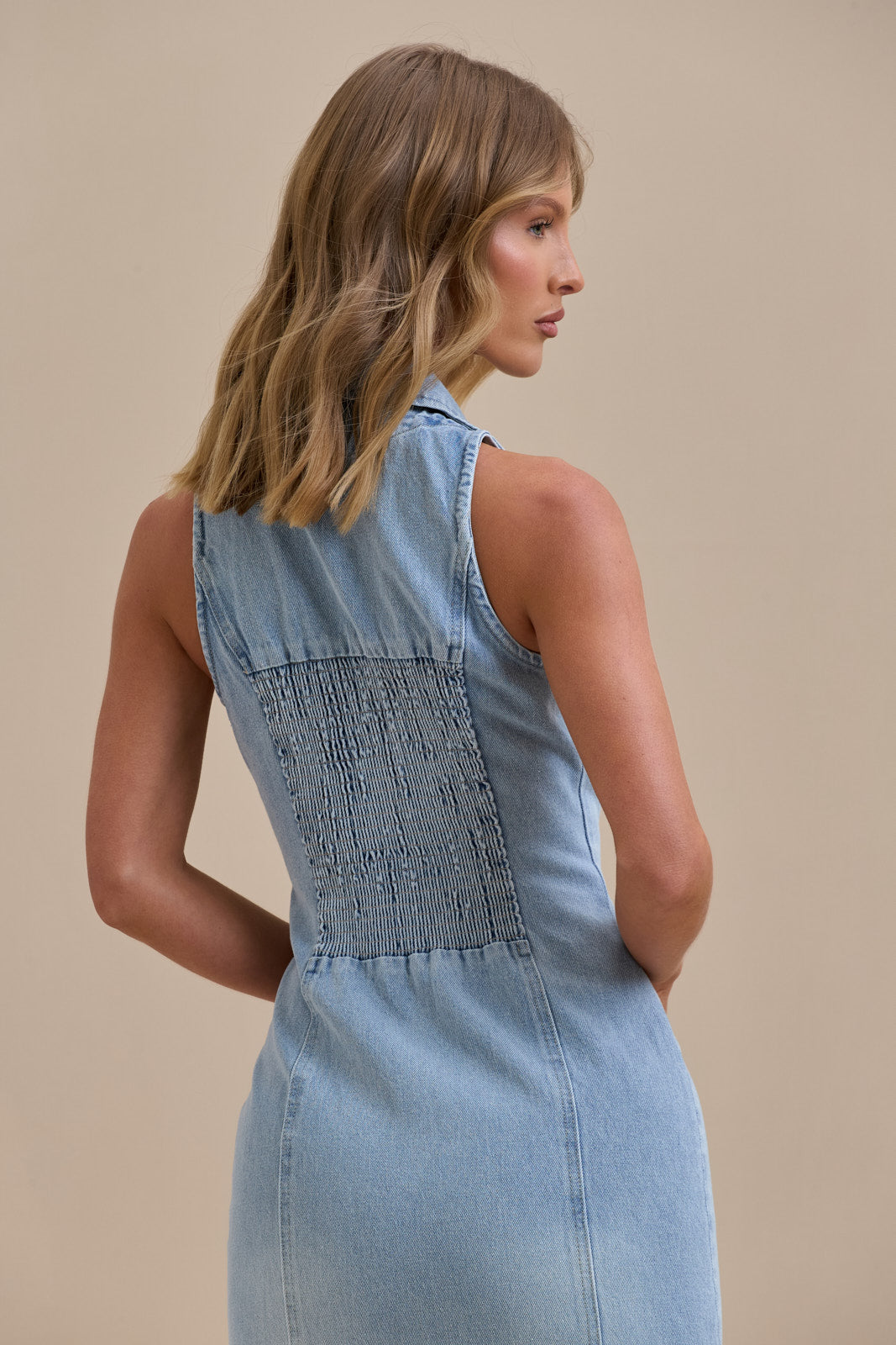 Calissane – Button-down stretch – Denim maxi dress-10174868160839-Ivory Ombre