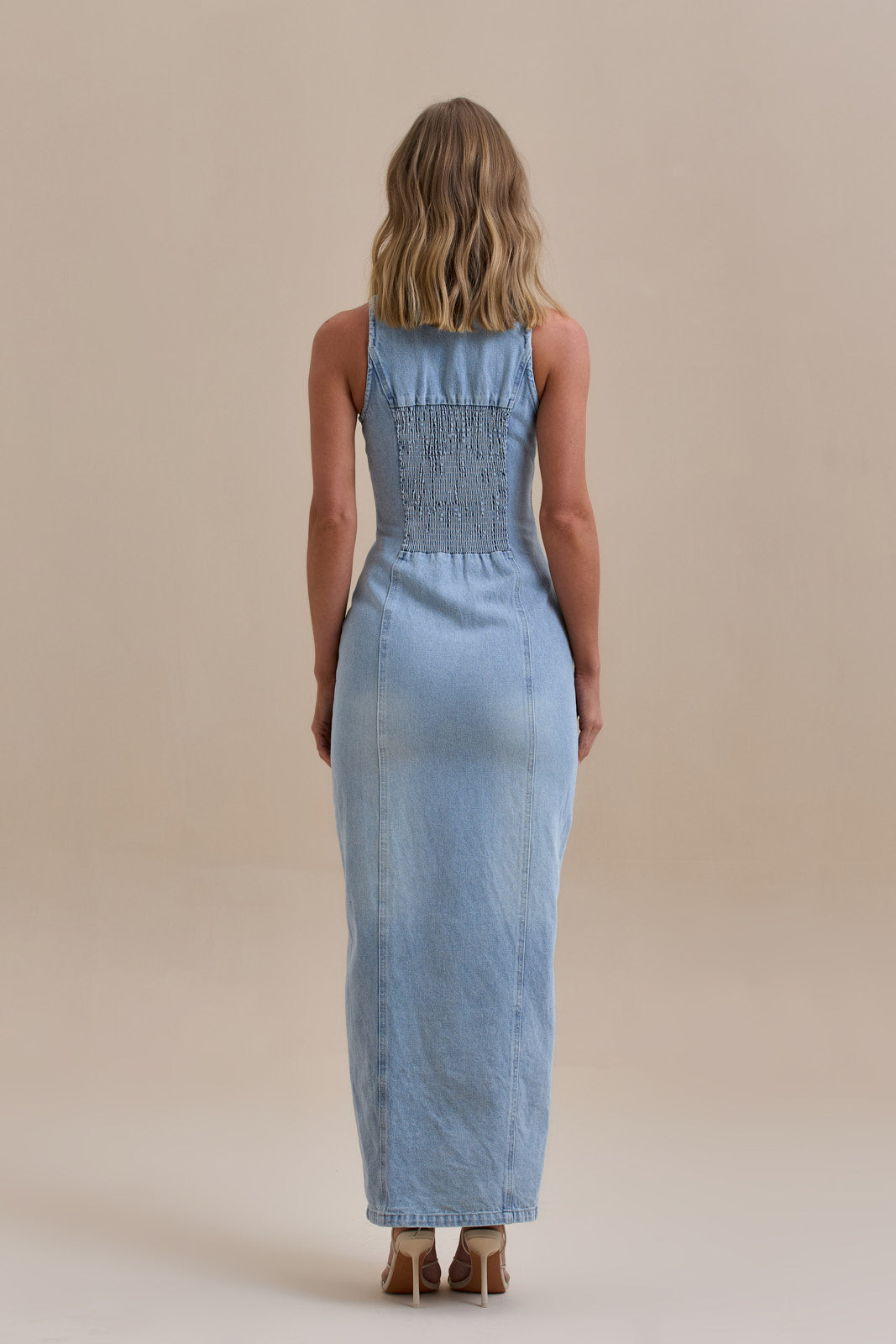 Calissane – Button-down stretch – Denim maxi dress-10174868160839-Ivory Ombre