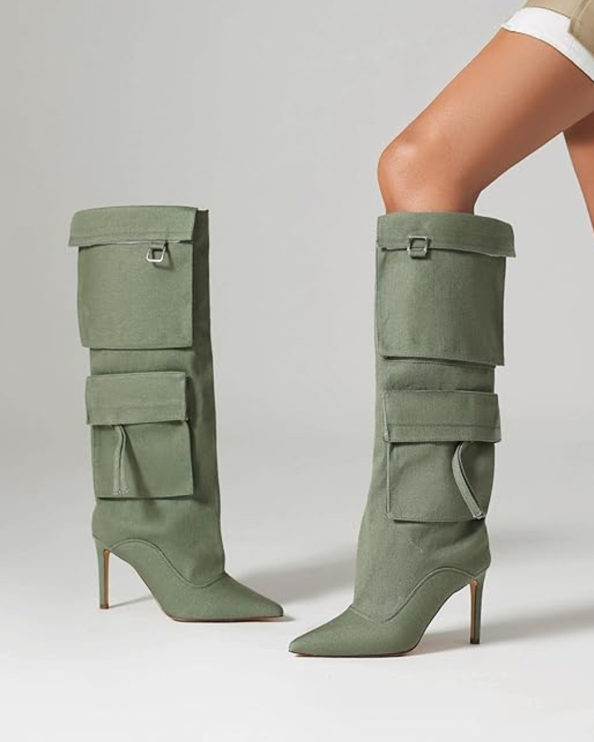 Carmella – Pointed toe – Knee-high denim boots-10174758682951-Ivory Ombre