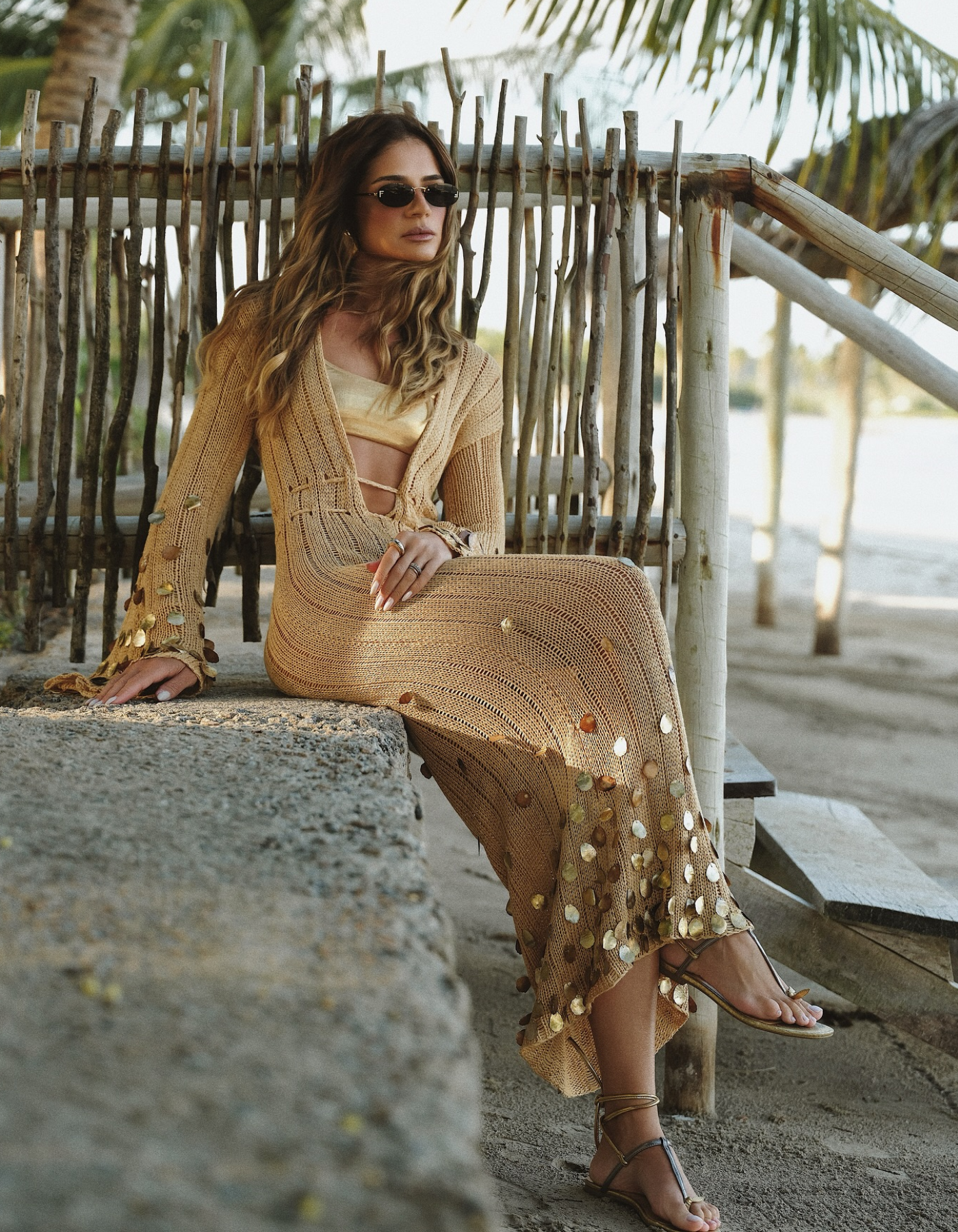 Carmellia – Metallic crochet – Maxi dress-10183970718023-Ivory Ombre
