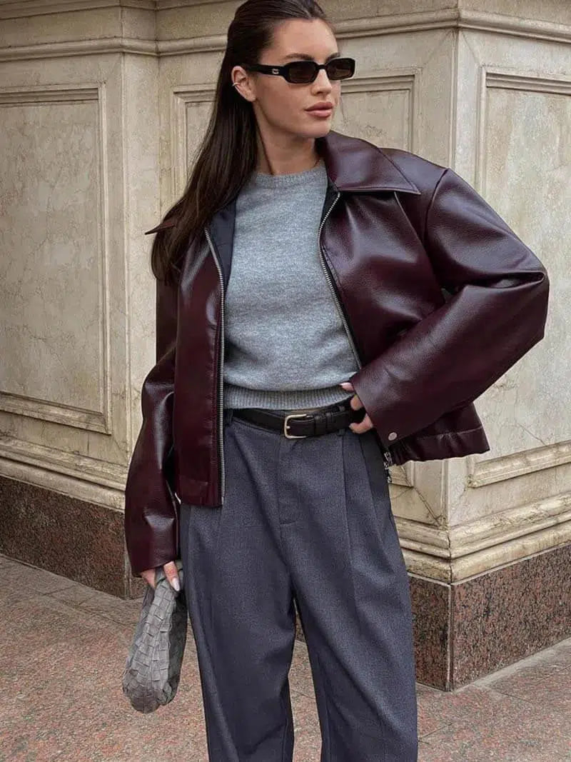 Caterina – Oversized fit – Leather jacket-10174769889607-Ivory Ombre