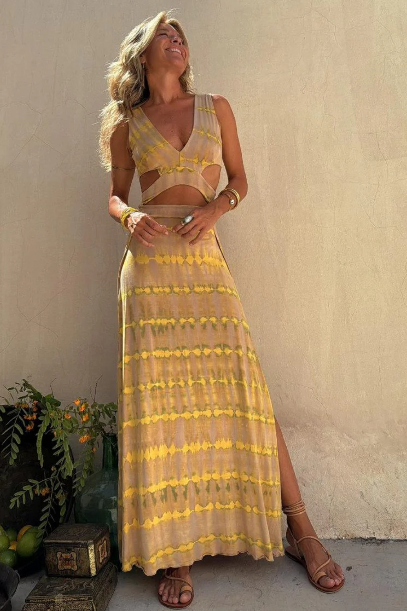 Celouise – Tie-dye – Maxi Dress-10199567761735-Ivory Ombre