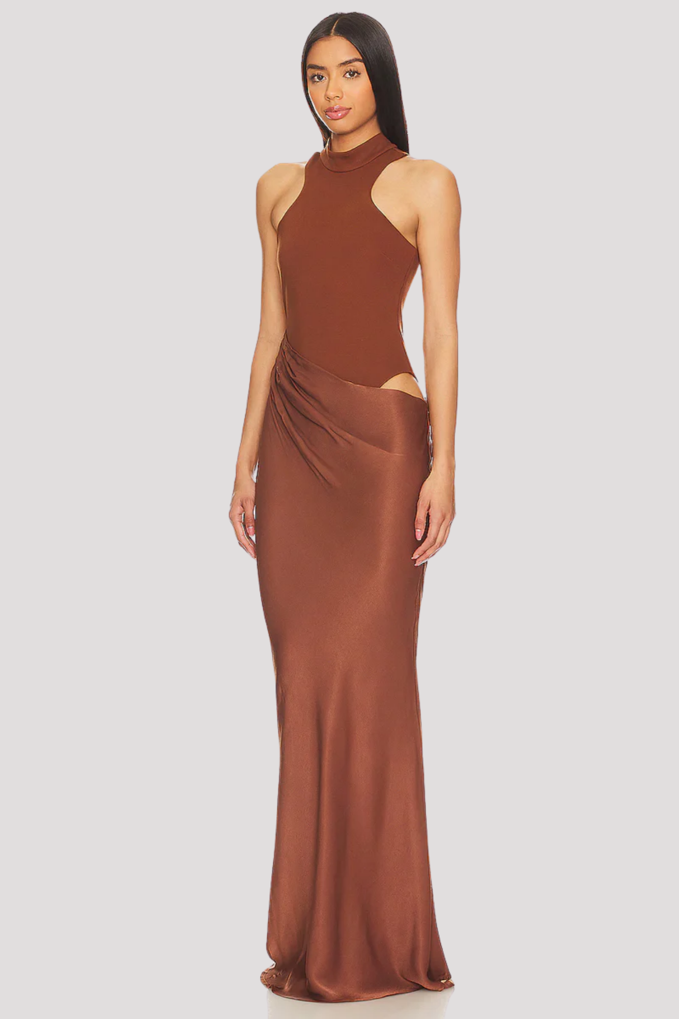 Celvara – Cutout waist – Halter evening gown-10174864752967-Ivory Ombre