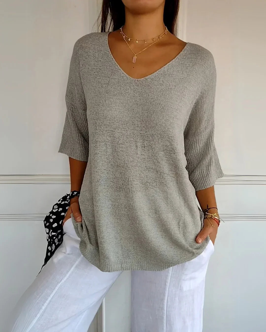 Cerisea – Relaxed fit – V-neck tee-10174856233287-Ivory Ombre
