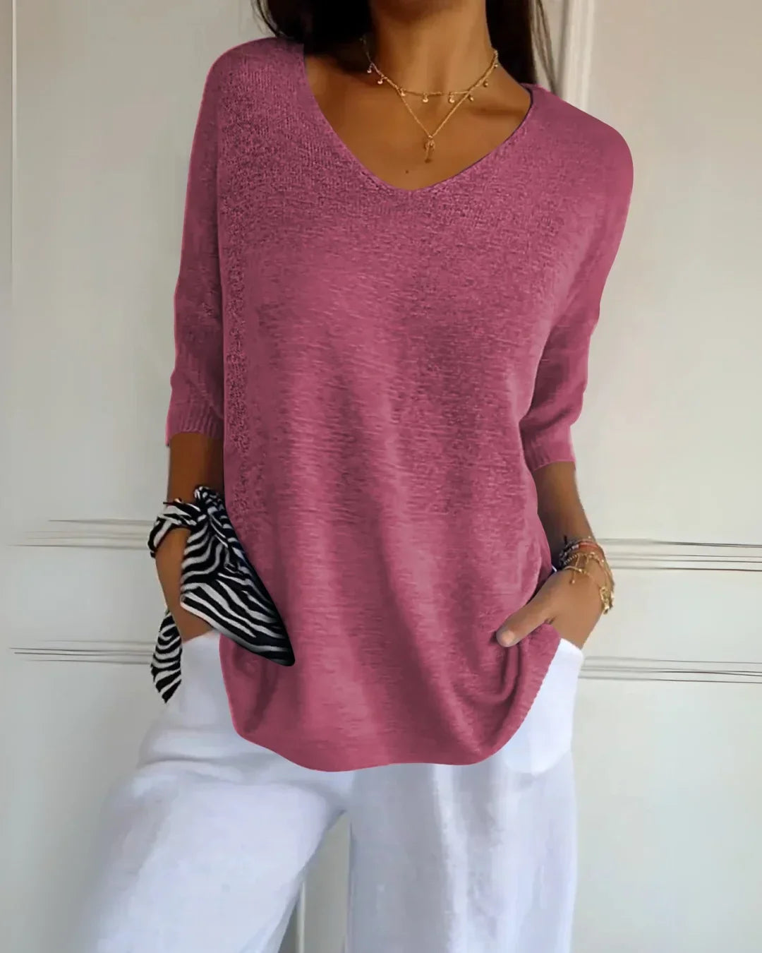 Cerisea – Relaxed fit – V-neck tee-10174856233287-Ivory Ombre