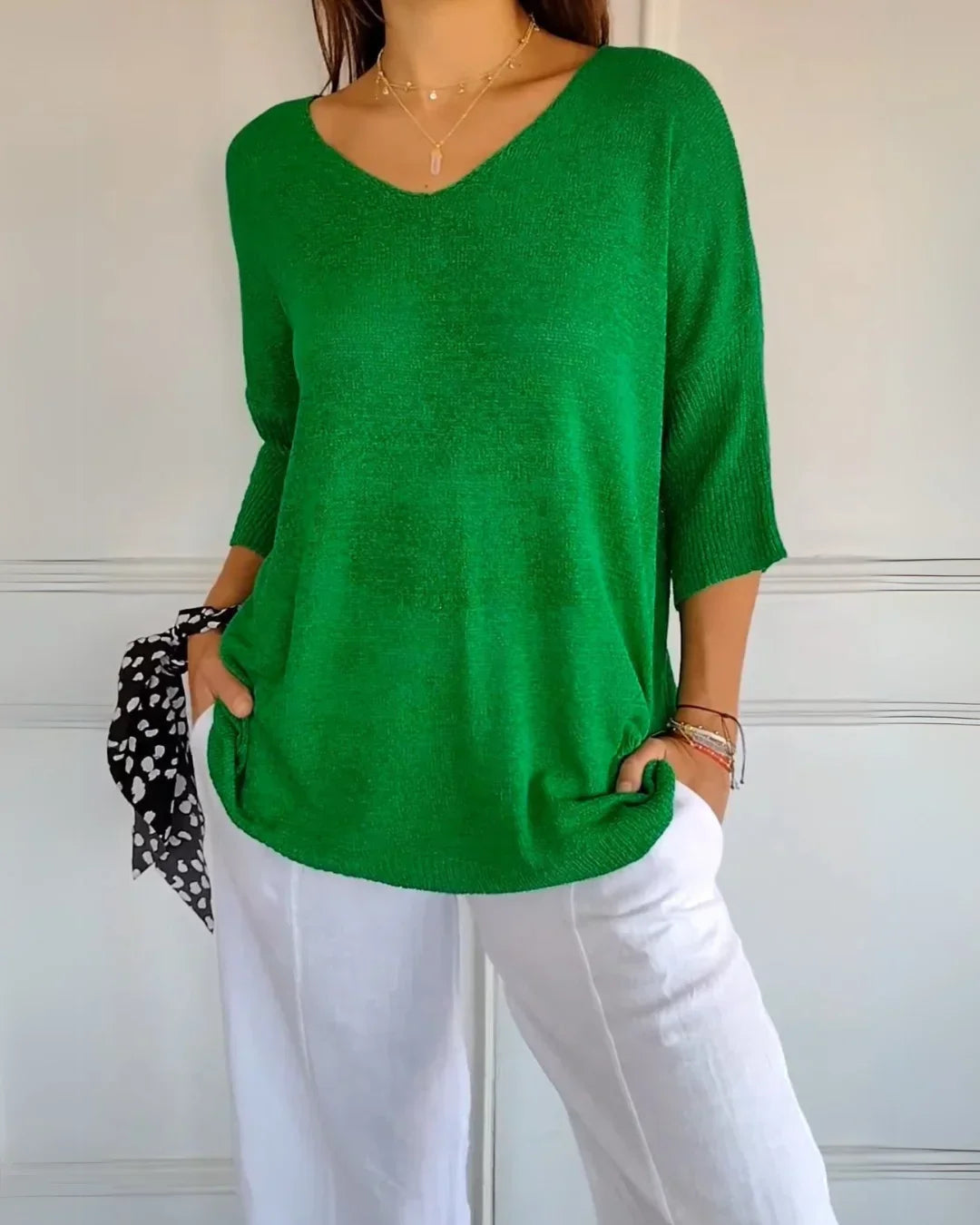 Cerisea – Relaxed fit – V-neck tee-10174856233287-Ivory Ombre