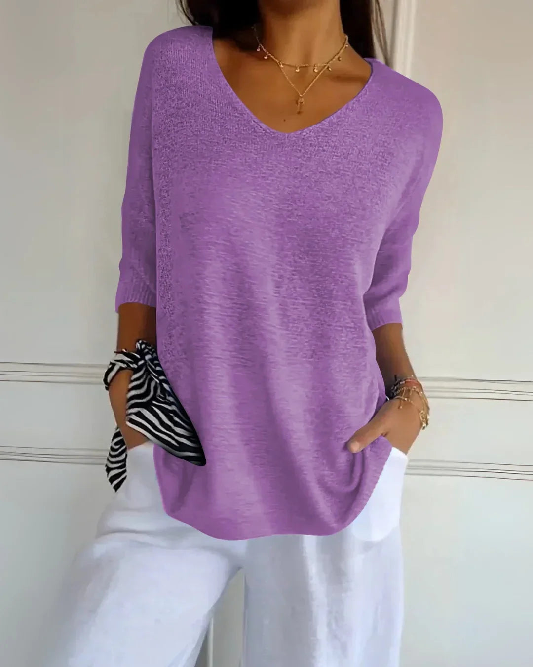 Cerisea – Relaxed fit – V-neck tee-10174856233287-Ivory Ombre