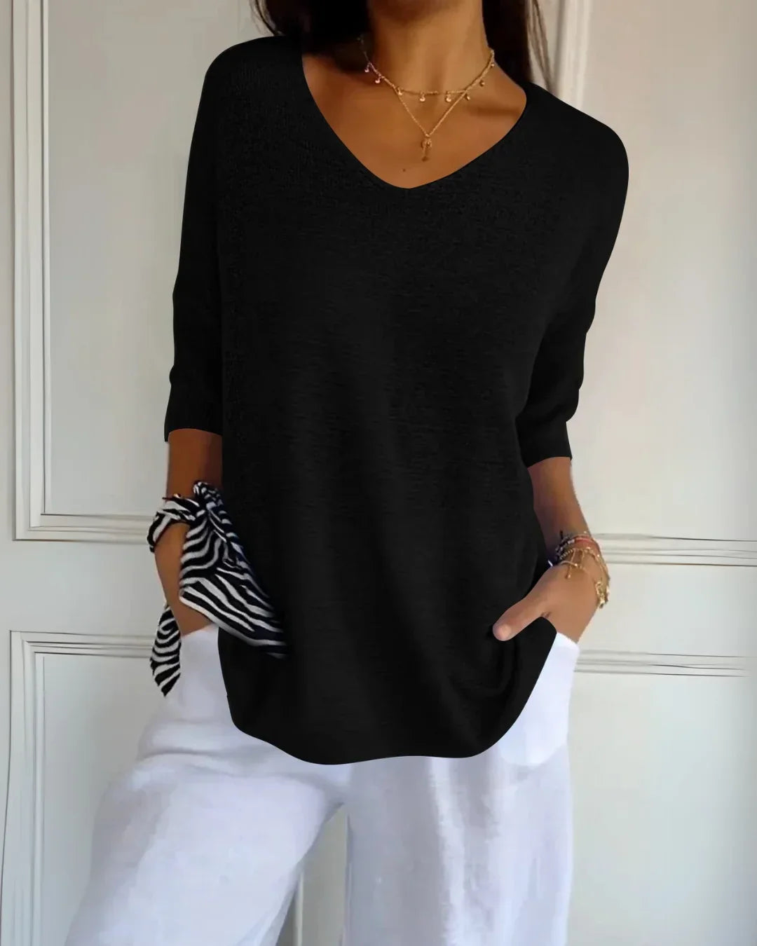 Cerisea – Relaxed fit – V-neck tee-10174856233287-Ivory Ombre