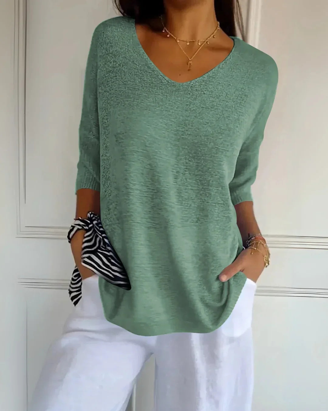 Cerisea – Relaxed fit – V-neck tee-10174856233287-Ivory Ombre