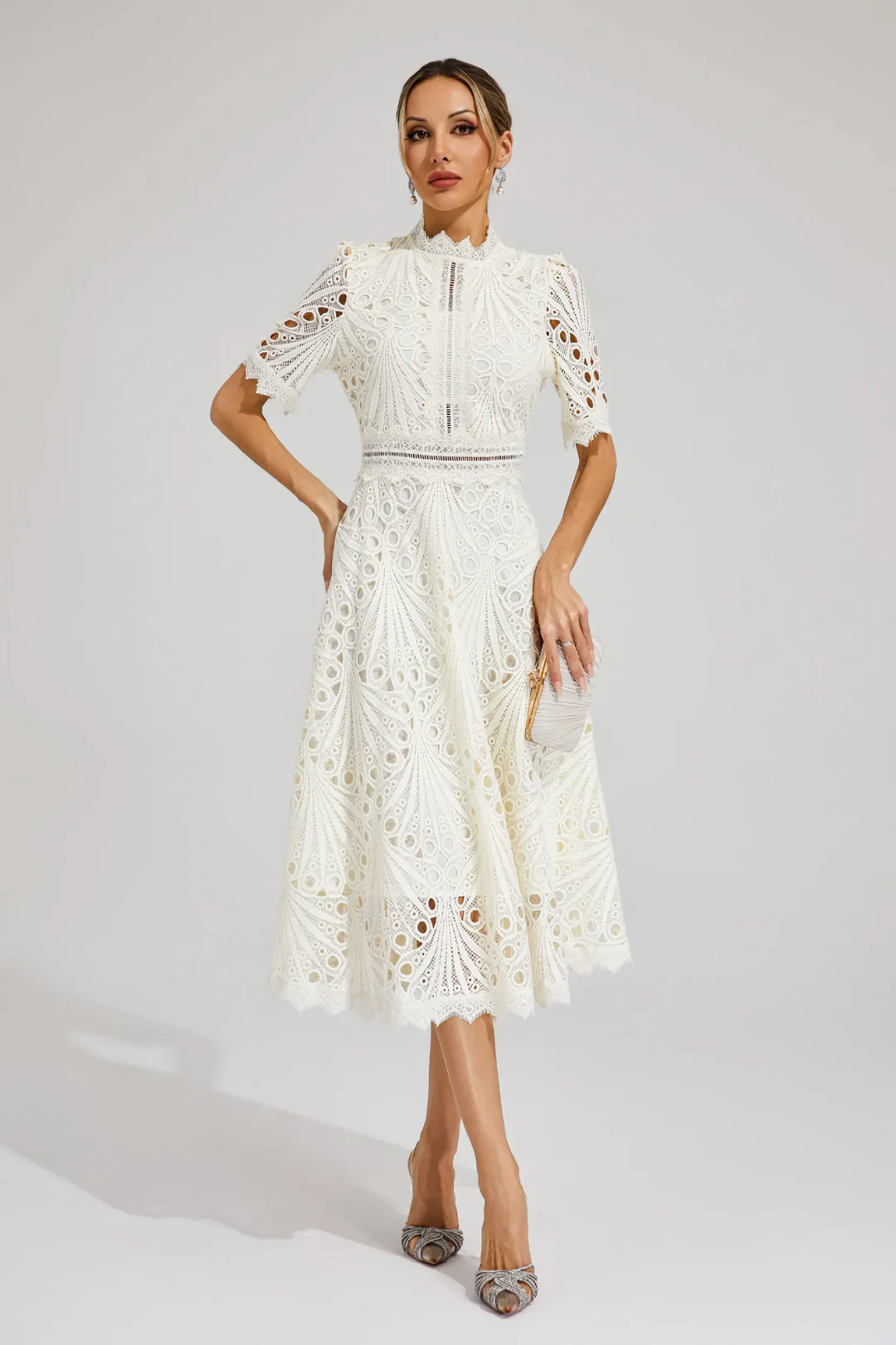 Charlisse – Delicate lace elegance – Midi dress-10174742331719-Ivory Ombre