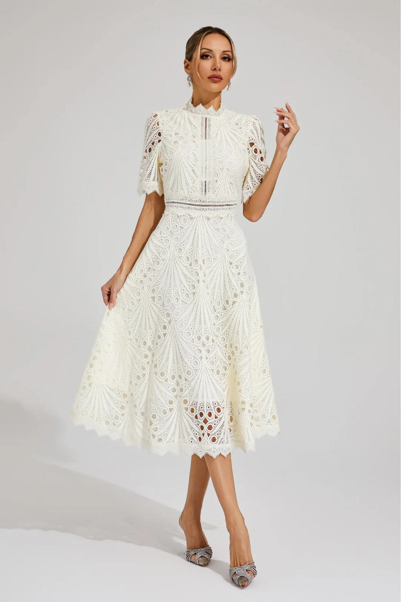 Charlisse – Delicate lace elegance – Midi dress-10174742331719-Ivory Ombre