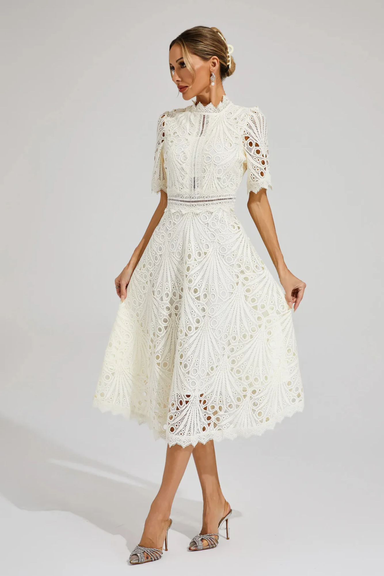 Charlisse – Delicate lace elegance – Midi dress-10174742331719-Ivory Ombre