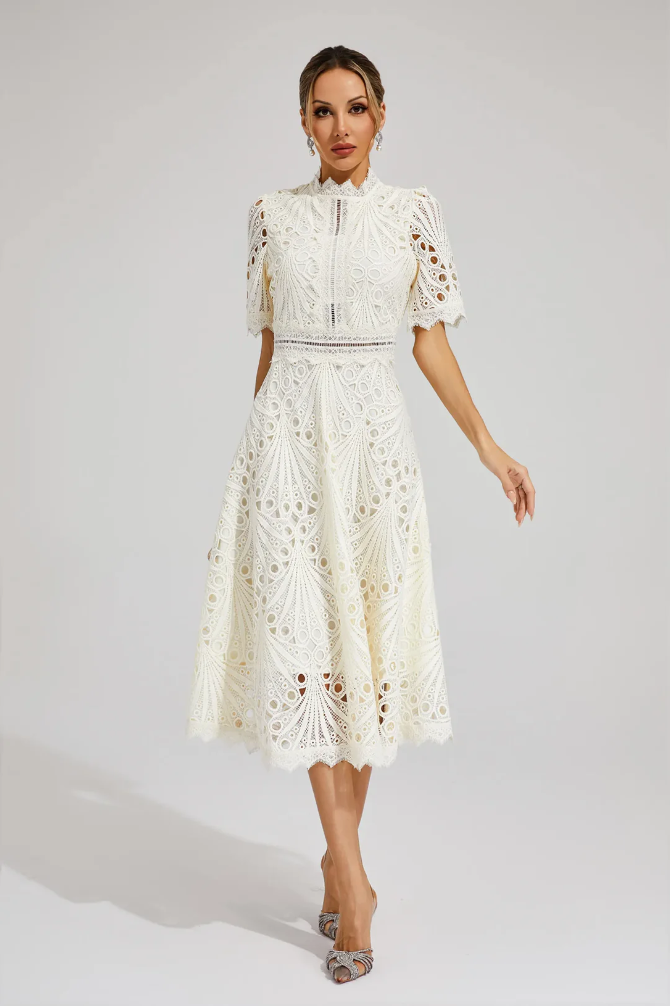 Charlisse – Delicate lace elegance – Midi dress-10174742331719-Ivory Ombre