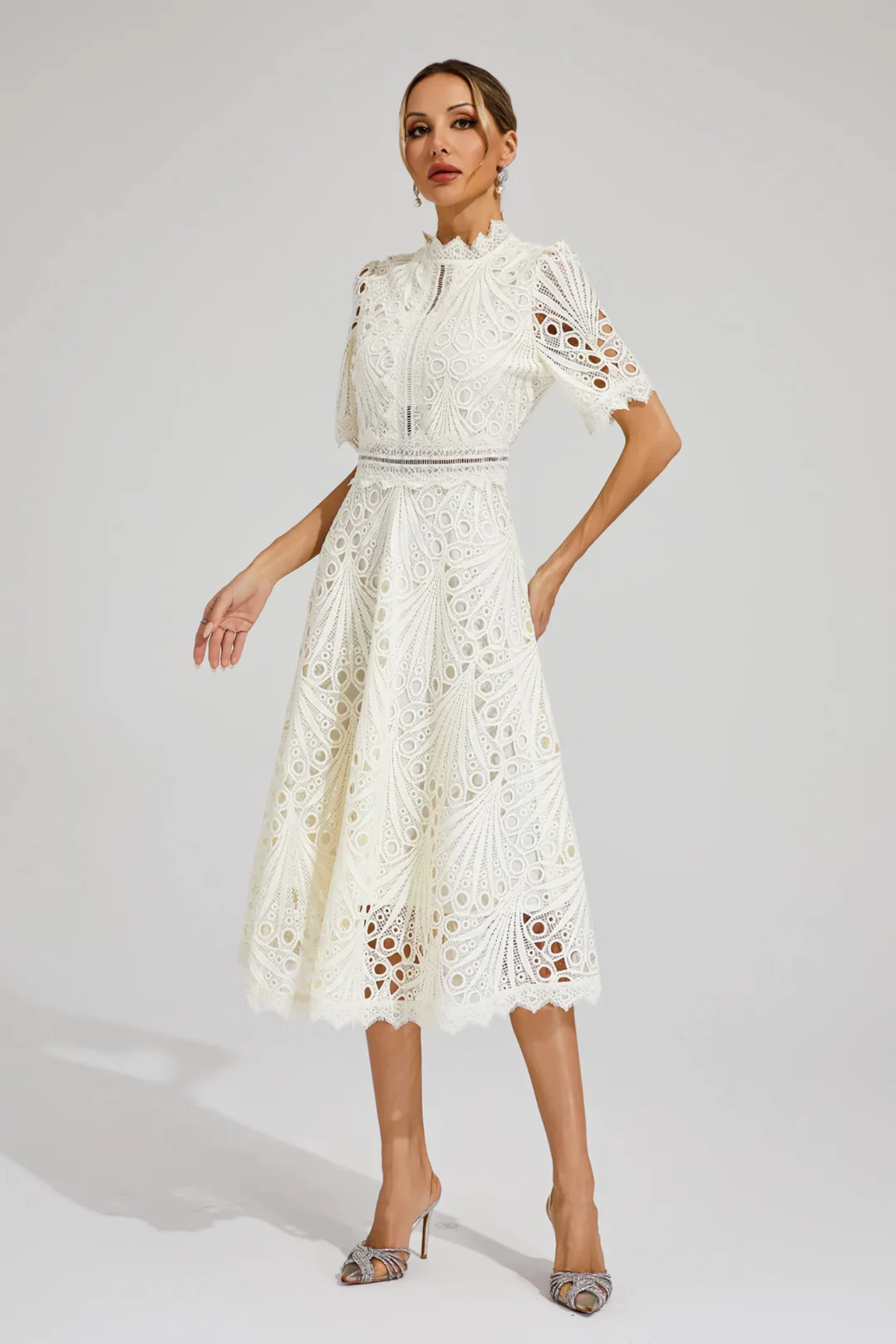Charlisse – Delicate lace elegance – Midi dress-10174742331719-Ivory Ombre