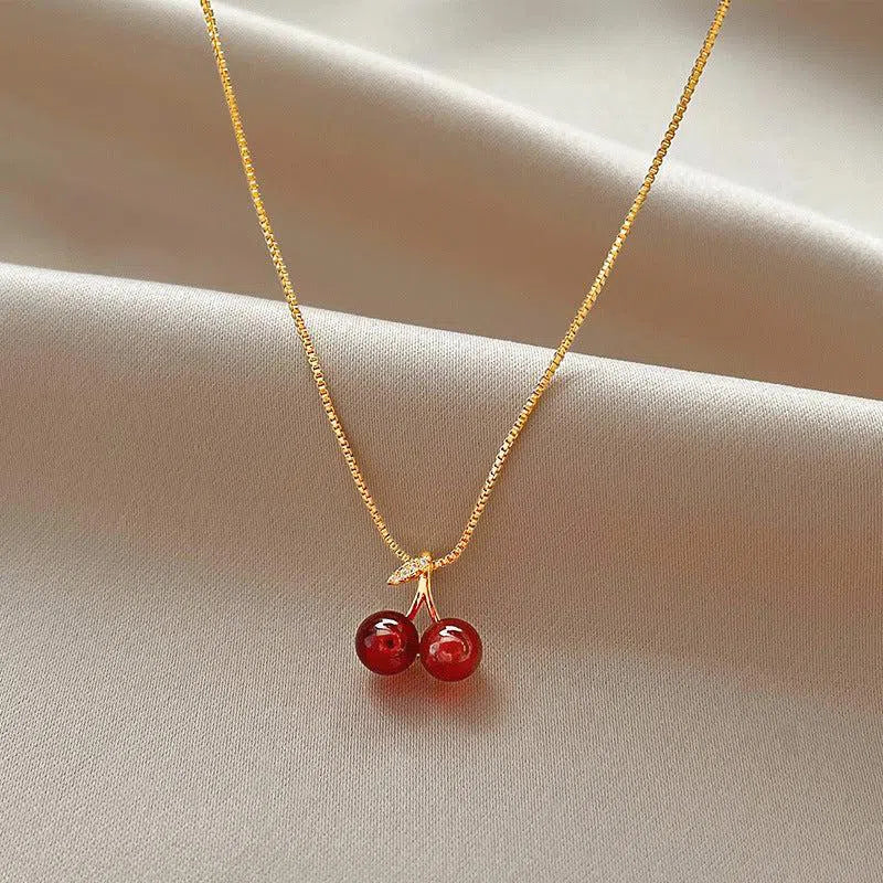 Clarisse – Gold-plated – Cherry charm necklace-10173355262279-Ivory Ombre