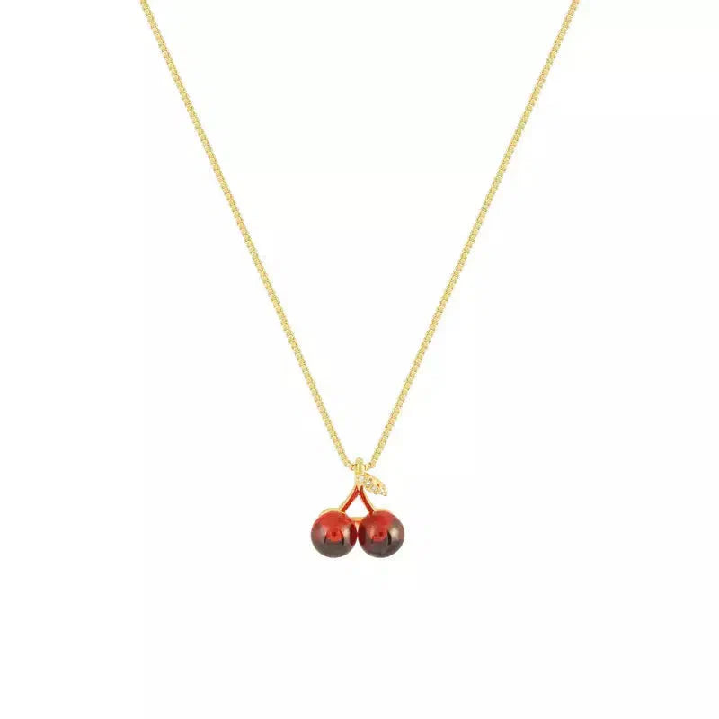 Clarisse – Gold-plated – Cherry charm necklace-10173355262279-Ivory Ombre