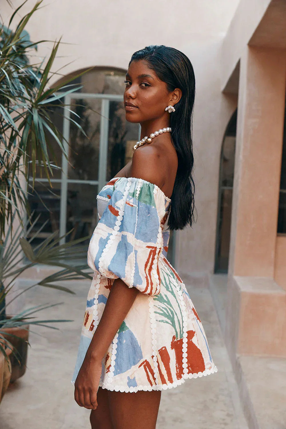 Como Dress – Visione – Off-the-shoulder mini dress-10197784199495-Ivory Ombre