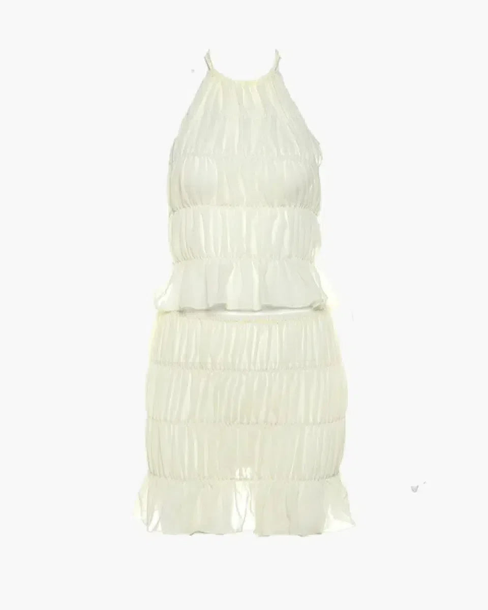 Coralie – Ruched halter top & skirt set – Breezy elegance-10174754193735-Ivory Ombre