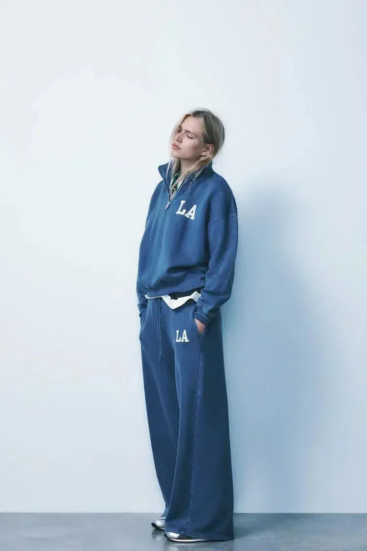 Damaris – Half-zip pullover & cuffed pants– LA lounge set-10174845124935-Ivory Ombre