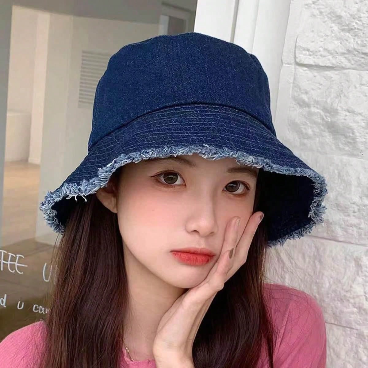 Delvia – Frayed brim – Denim bucket hat-10174850498887-Ivory Ombre