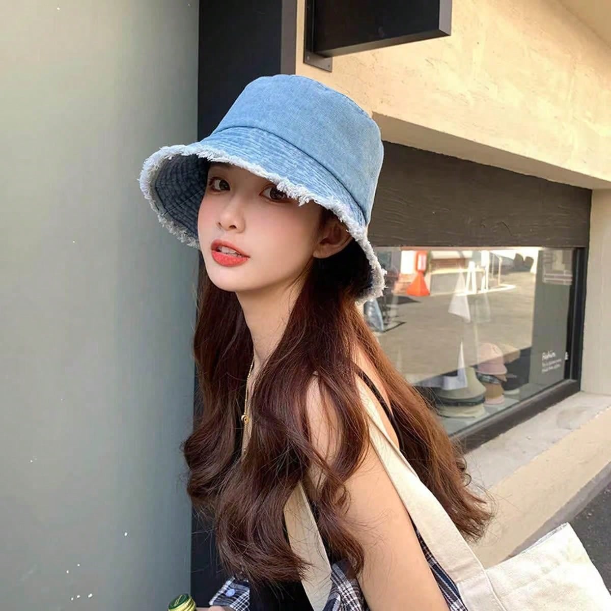 Delvia – Frayed brim – Denim bucket hat-10174850498887-Ivory Ombre