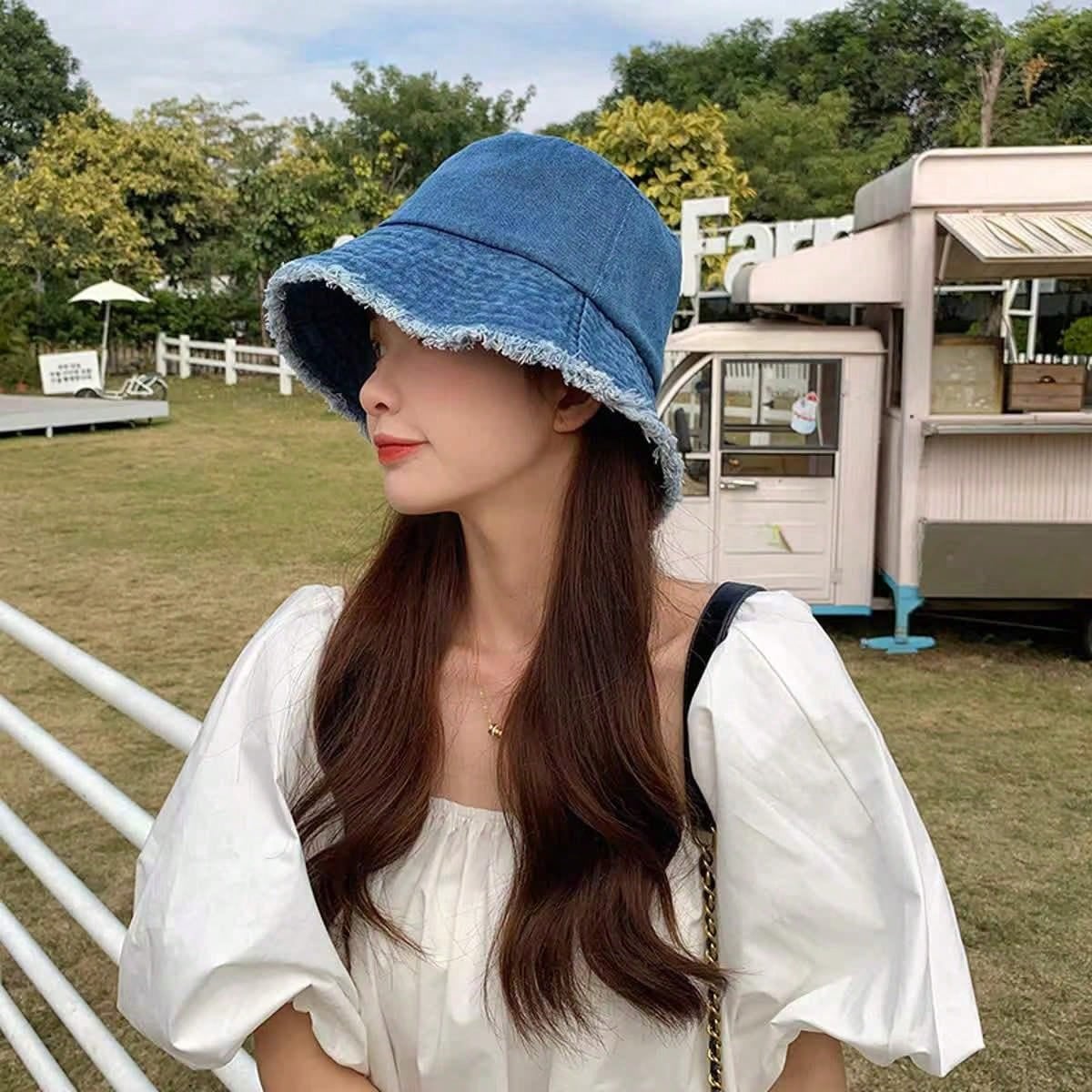 Delvia – Frayed brim – Denim bucket hat-10174850498887-Ivory Ombre