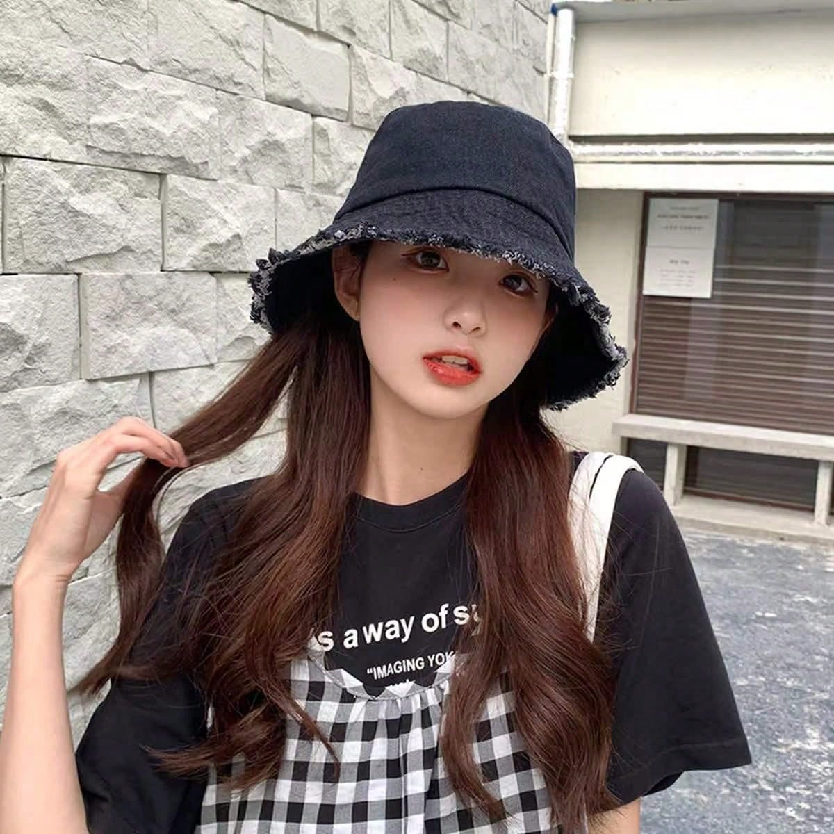 Delvia – Frayed brim – Denim bucket hat-10174850498887-Ivory Ombre