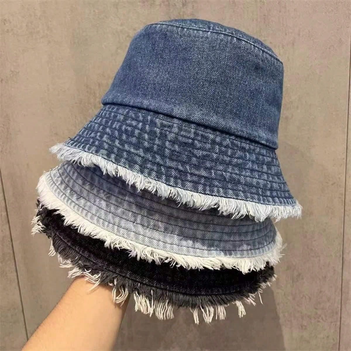 Delvia – Frayed brim – Denim bucket hat-10174850498887-Ivory Ombre