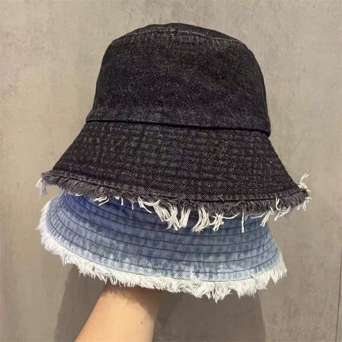 Delvia – Frayed brim – Denim bucket hat-10174850498887-Ivory Ombre
