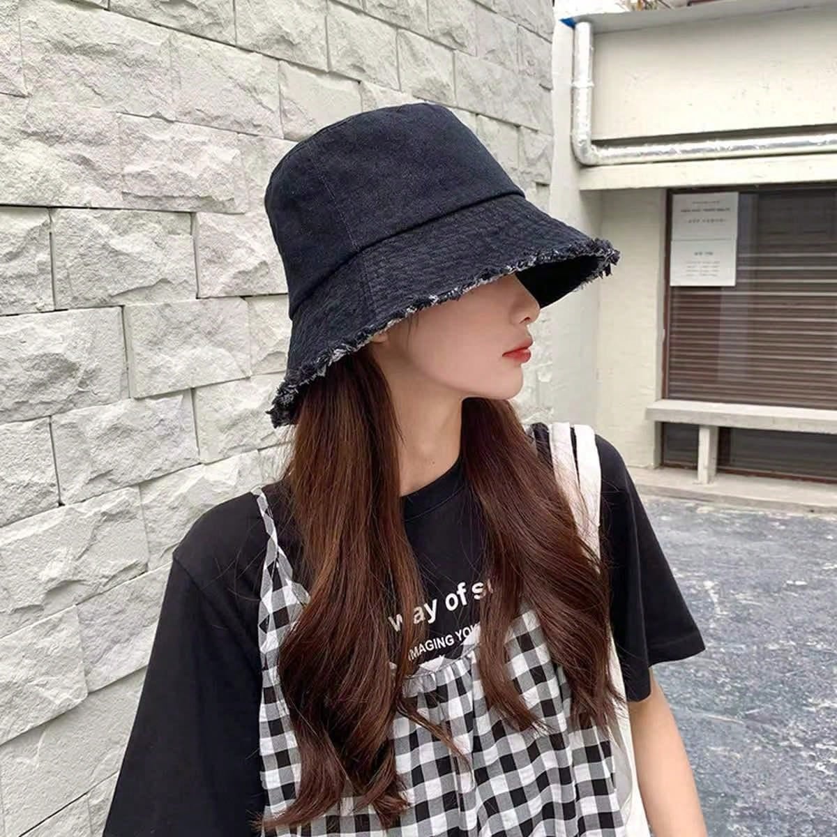 Delvia – Frayed brim – Denim bucket hat-10174850498887-Ivory Ombre