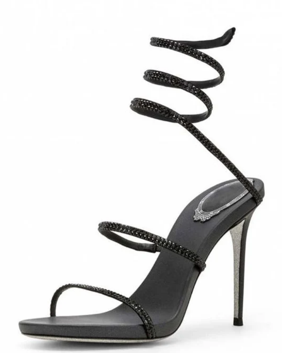 Desideria – Thin stiletto – Rhinestone double-strap heels-10174763106631-Ivory Ombre