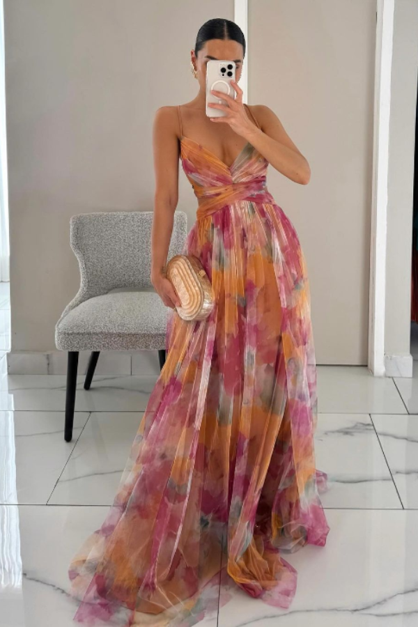 Eirith – Lace-up floral detail – Maxi dress-10174733353287-Ivory Ombre