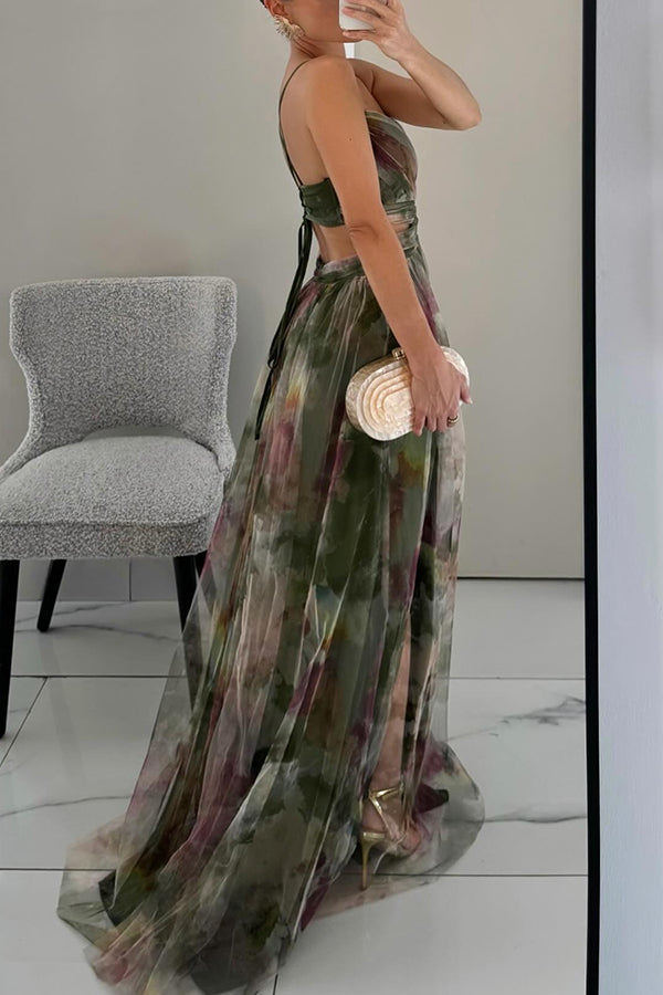 Eirith – Lace-up floral detail – Maxi dress-10174733353287-Ivory Ombre