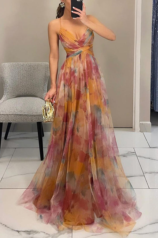 Eirith – Lace-up floral detail – Maxi dress-10174733353287-Ivory Ombre