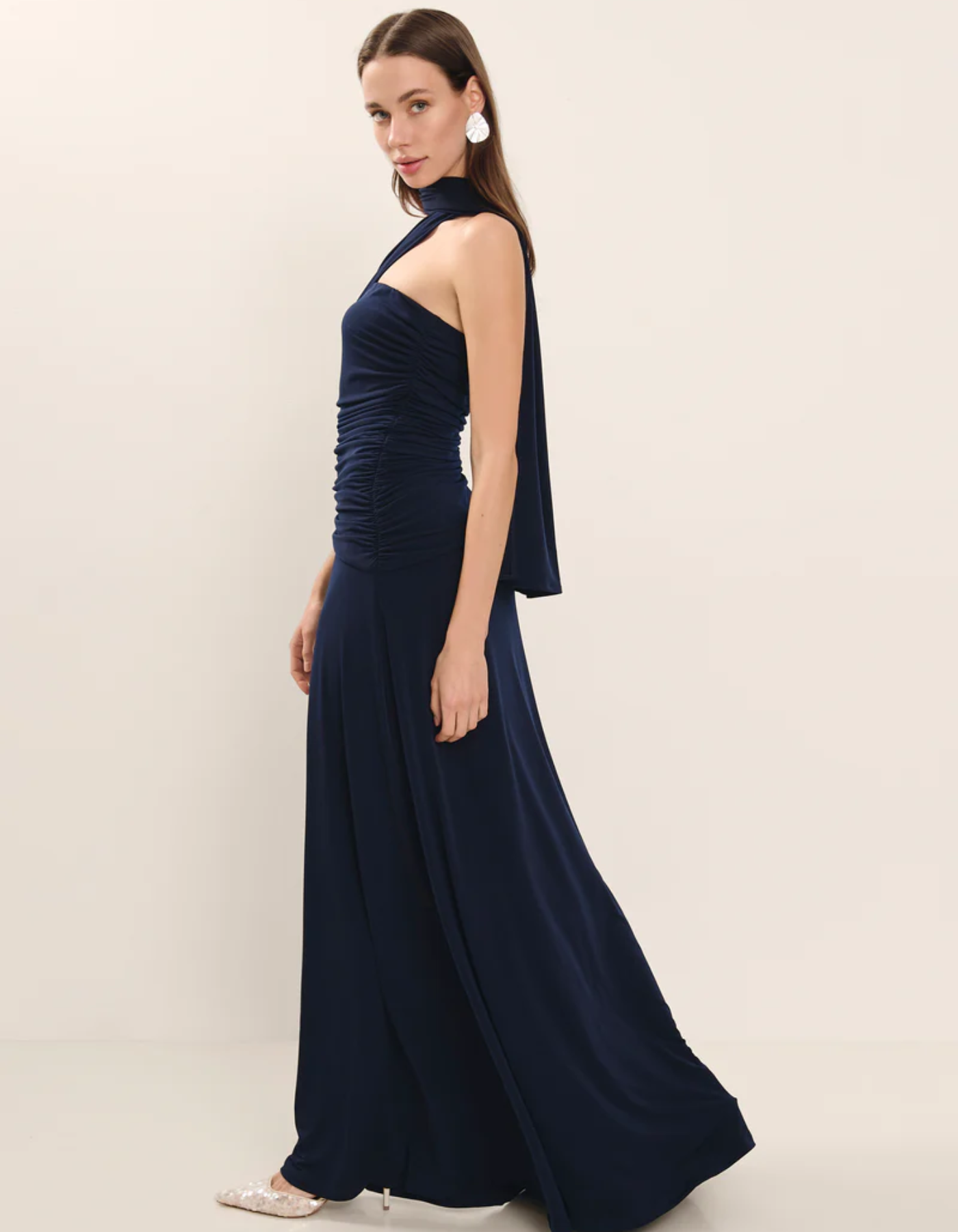Elanore – Draped shoulder – Evening gown-10174864589127-Ivory Ombre
