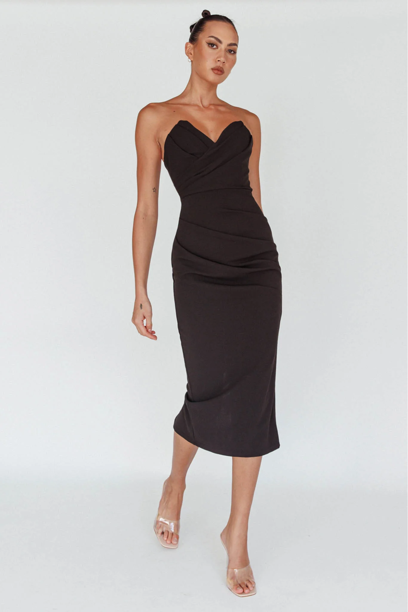 Elisanta – Draped neckline – Midi dress-10195582714183-Ivory Ombre