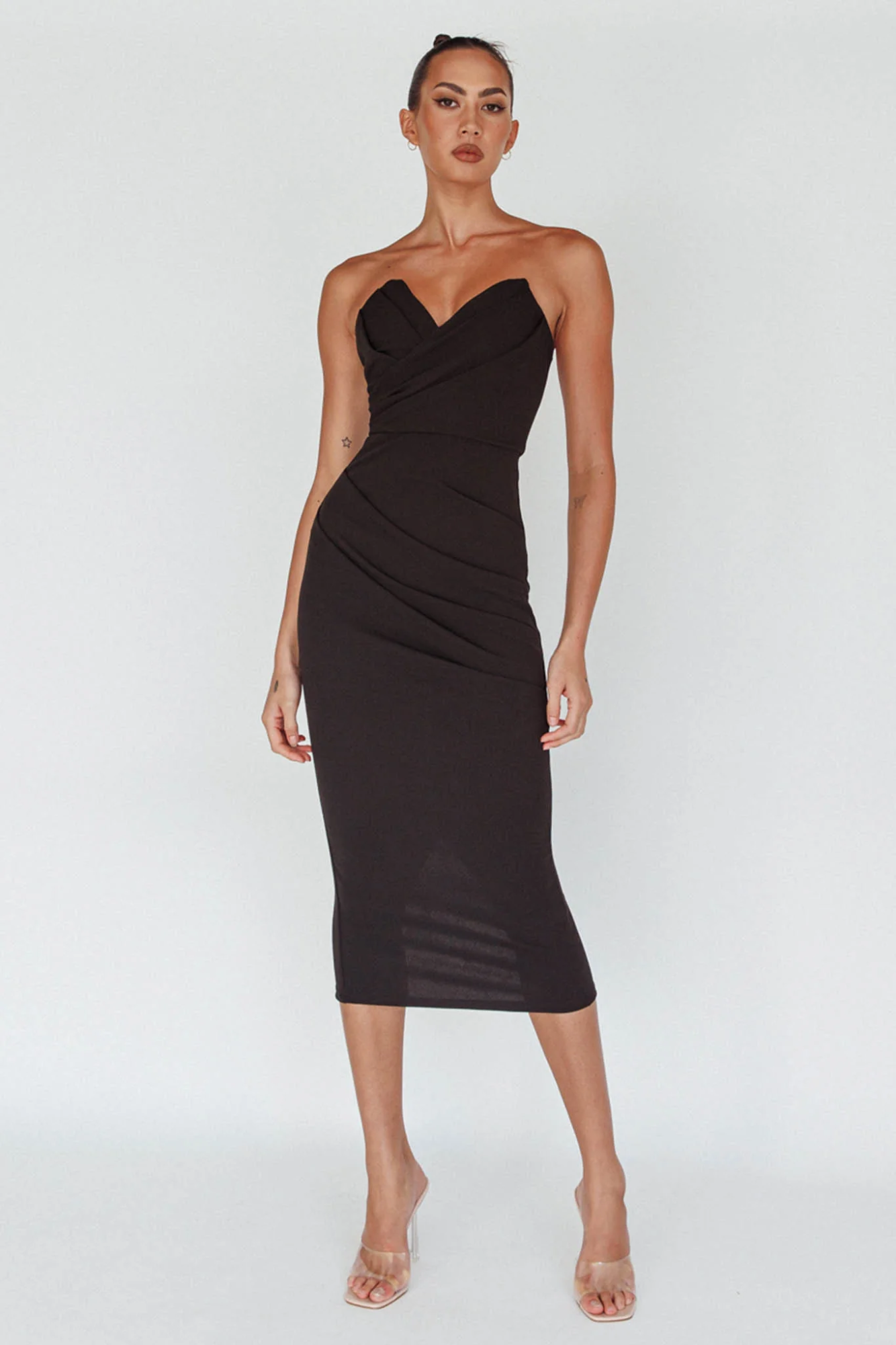 Elisanta – Draped neckline – Midi dress-10195582714183-Ivory Ombre