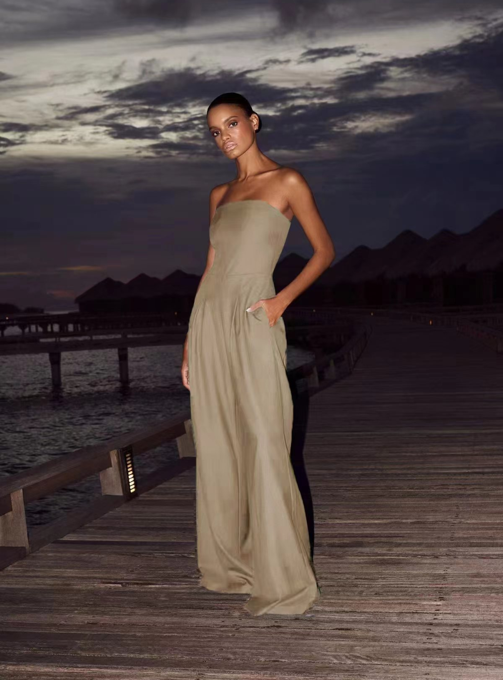 Elisavie – Strapless tailored – Wide leg jumpsuit-10174854758727-Ivory Ombre
