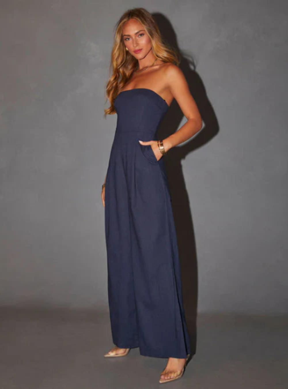 Elisavie – Strapless tailored – Wide leg jumpsuit-10174854758727-Ivory Ombre