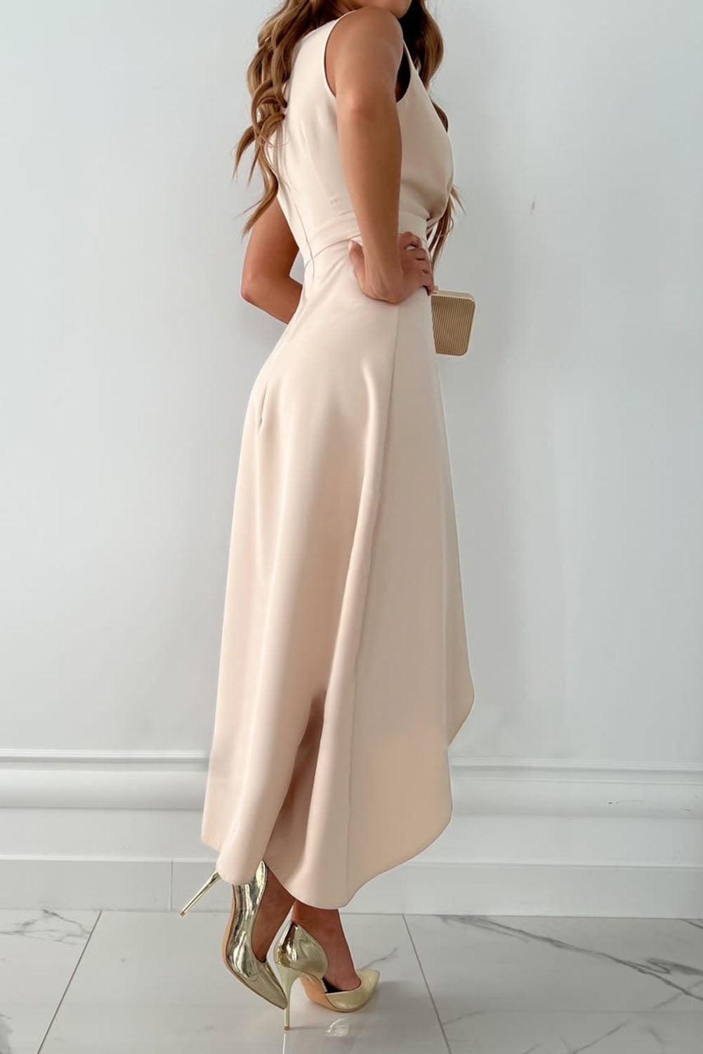 Élisavine – Draped front – Asymmetric midi dress-10174857216327-Ivory Ombre