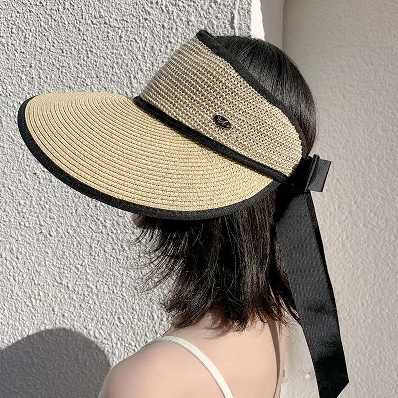 Éloane – Oversized brim – Ribbon tie visor-10174850433351-Ivory Ombre