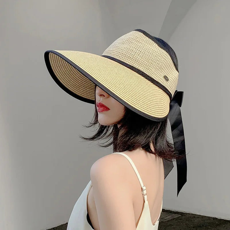 Éloane – Oversized brim – Ribbon tie visor-10174850433351-Ivory Ombre