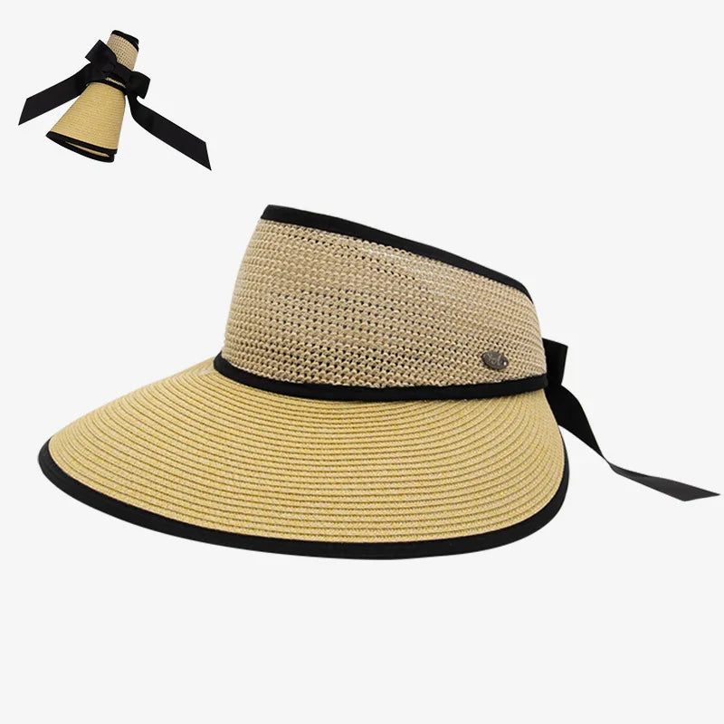 Éloane – Oversized brim – Ribbon tie visor-10174850433351-Ivory Ombre