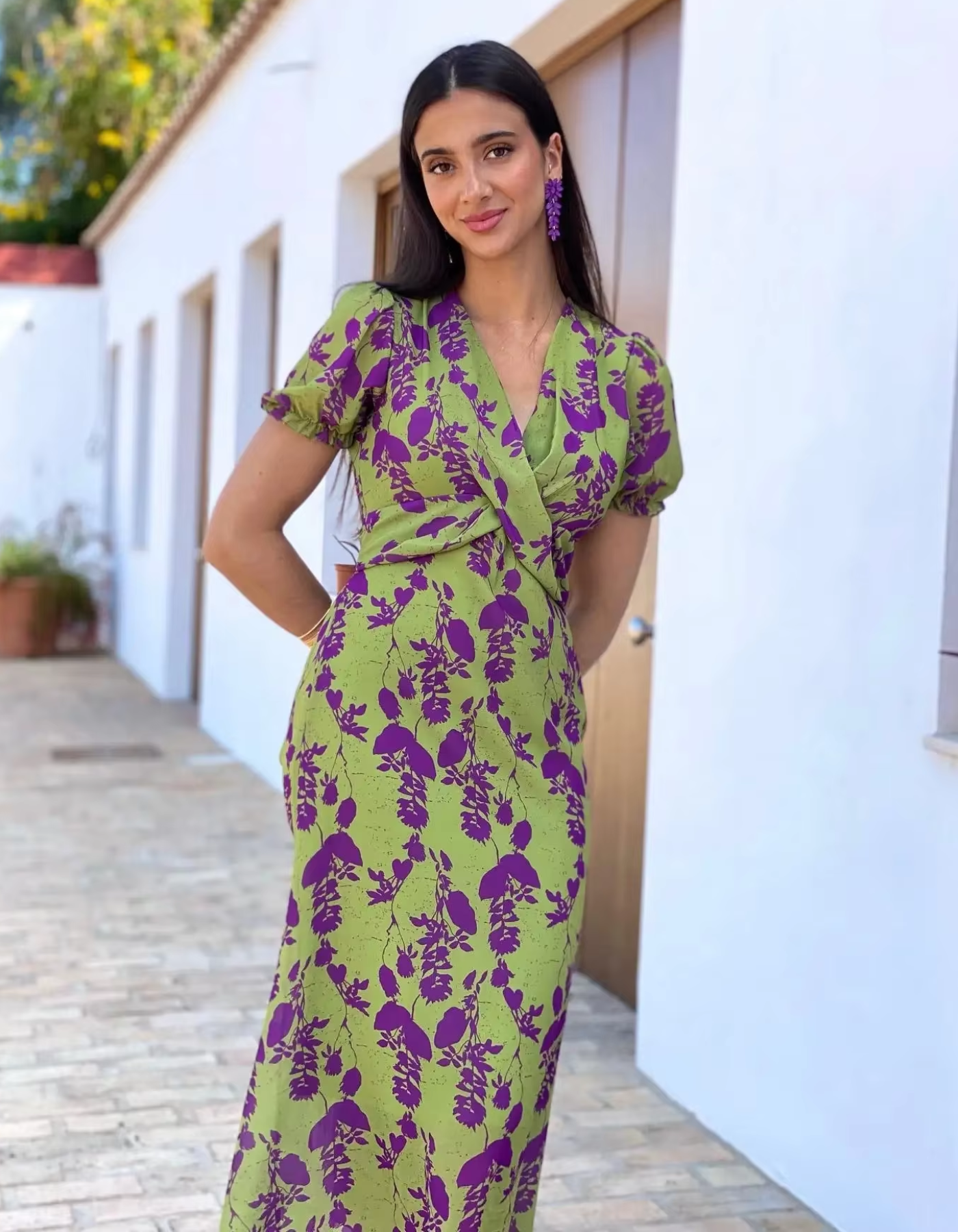 Elvienne – Floral wrap design – Midi dress-10174865211719-Ivory Ombre