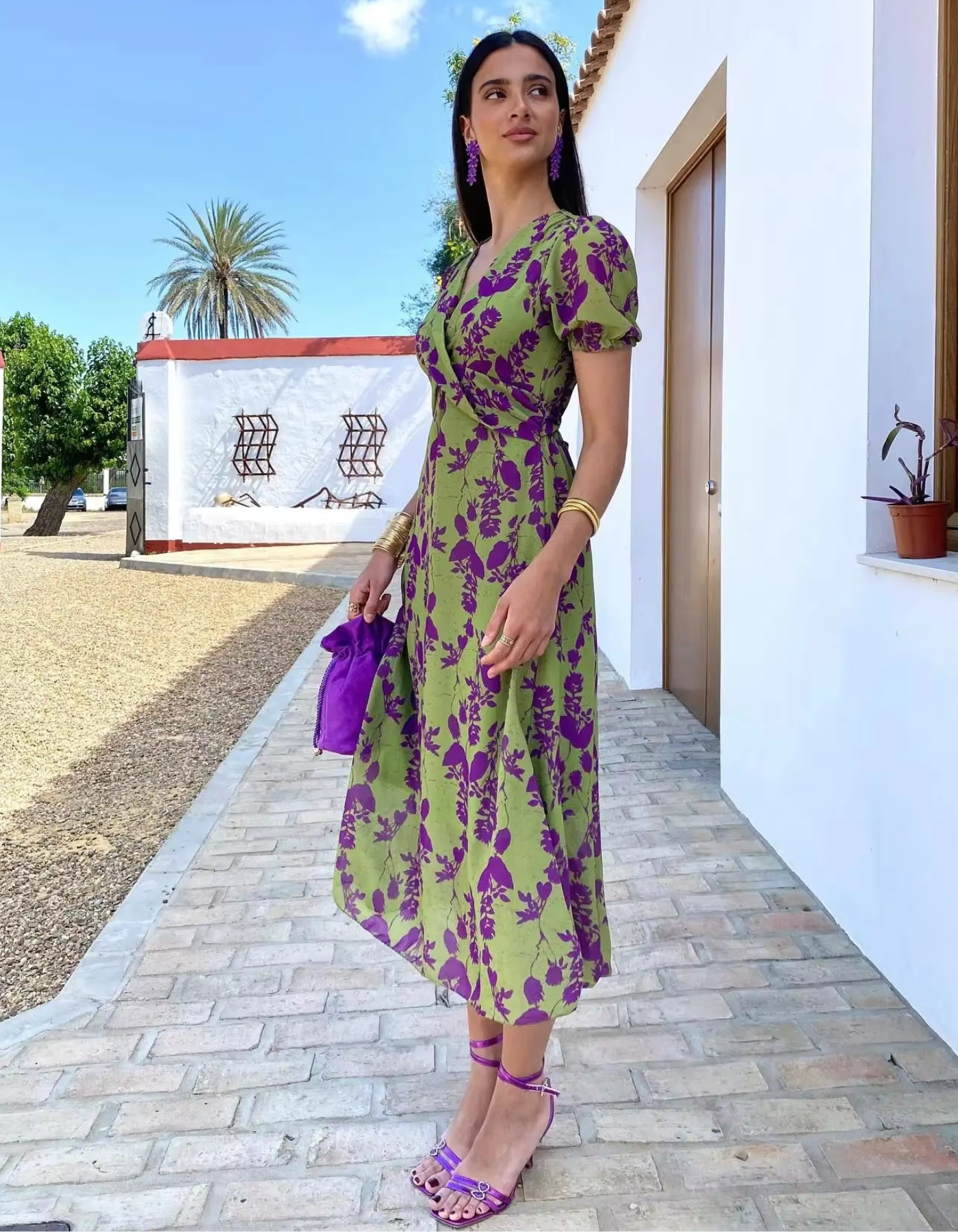 Elvienne – Floral wrap design – Midi dress-10174865211719-Ivory Ombre