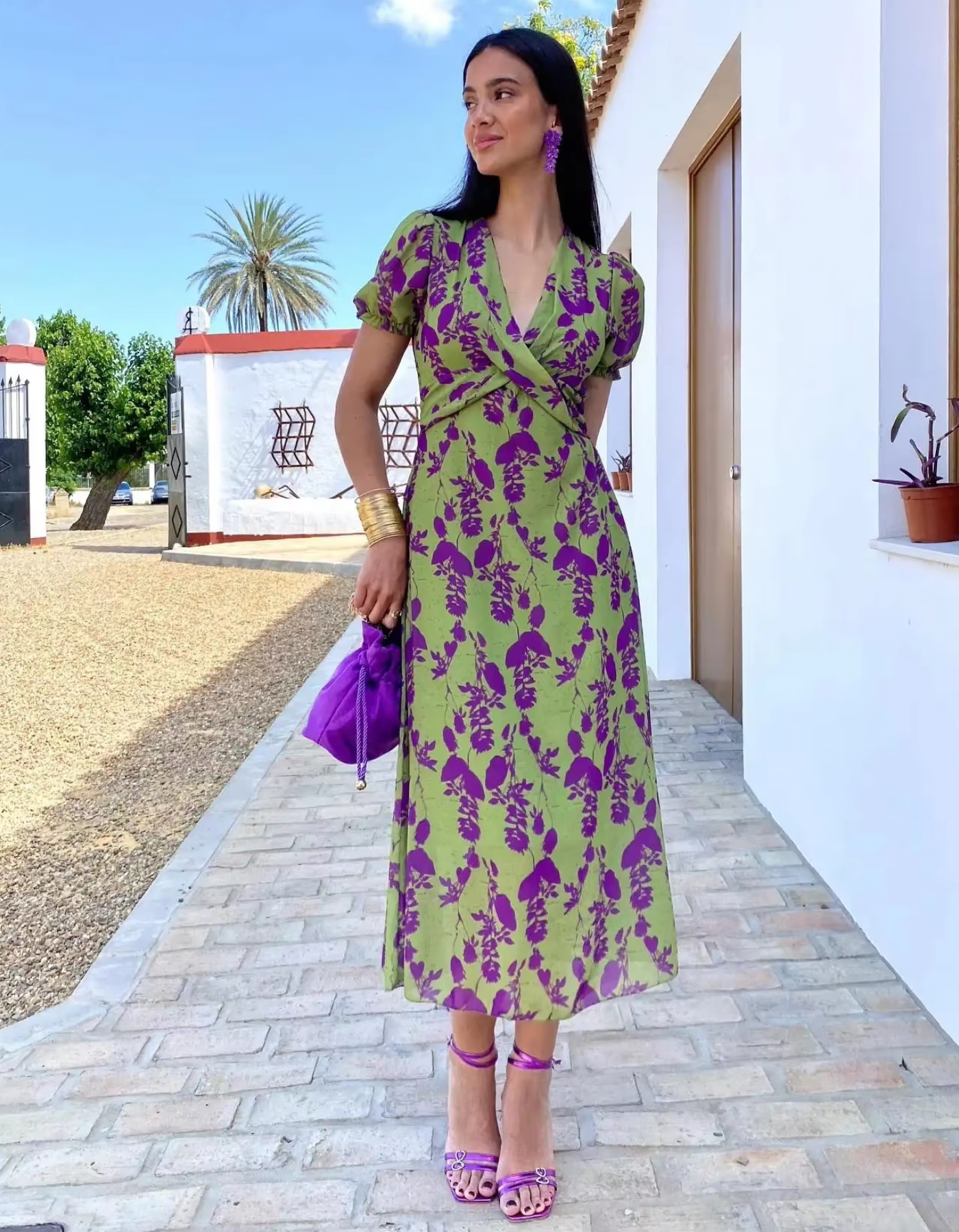 Elvienne – Floral wrap design – Midi dress-10174865211719-Ivory Ombre