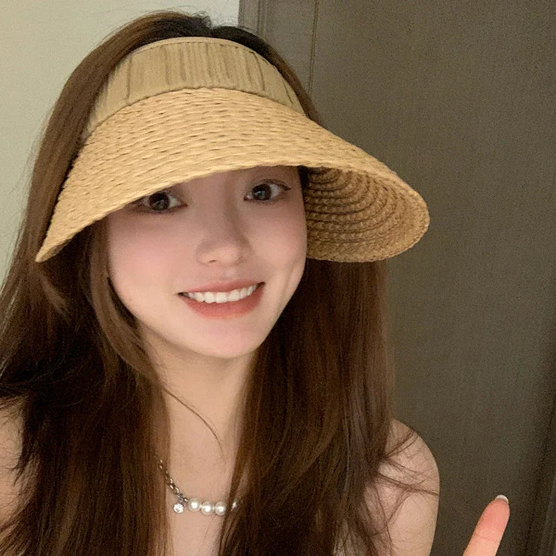 Elvyna – Pleated band – Straw sun visor-10174850695495-Ivory Ombre