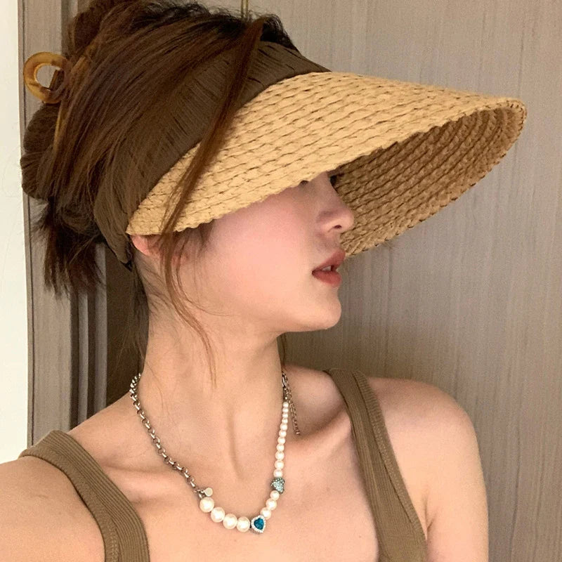 Elvyna – Pleated band – Straw sun visor-10174850695495-Ivory Ombre